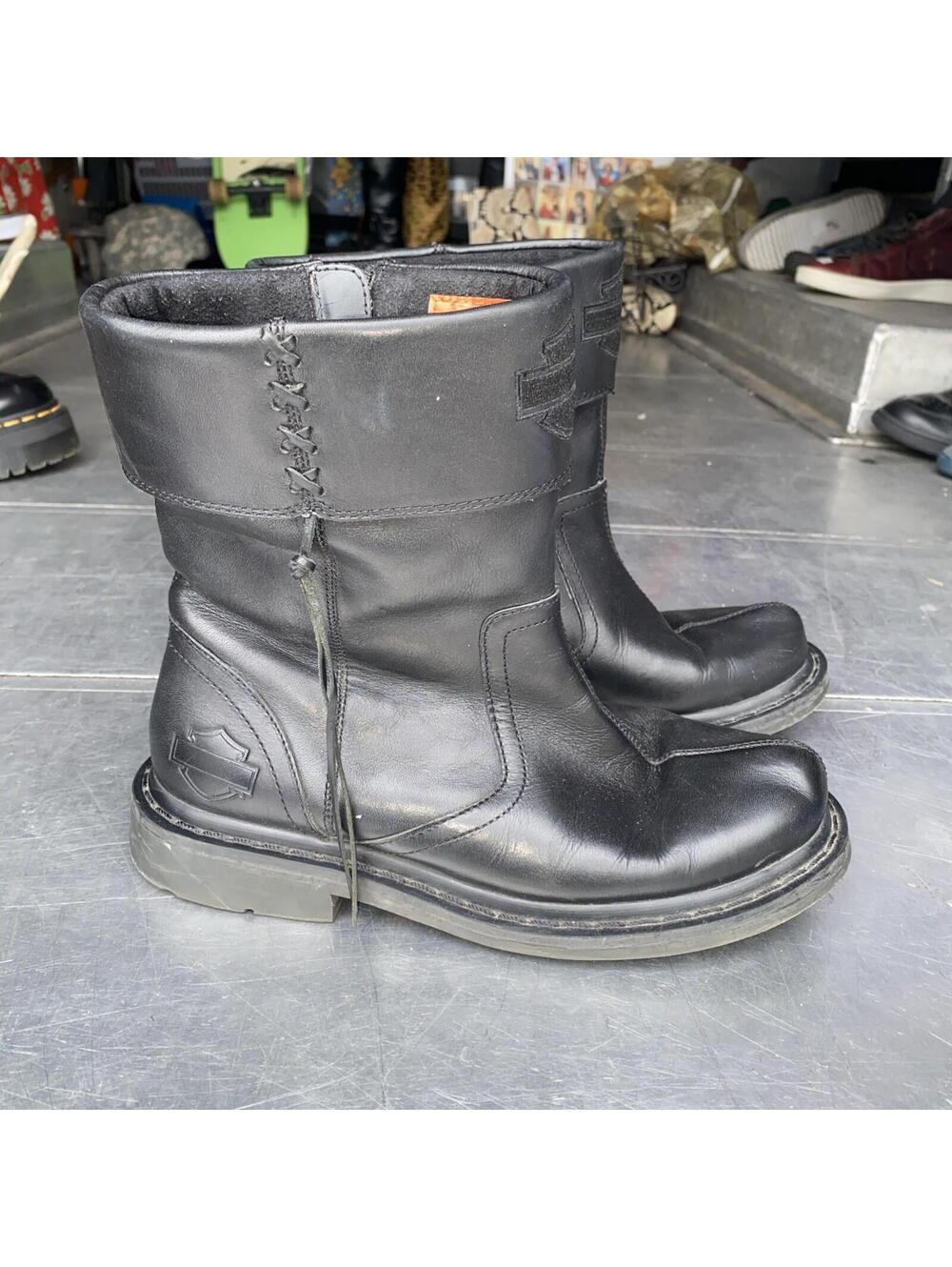 VTG Harley Davidson Black Leather Half Calf Braided Riding Boots Size 8 D84440
